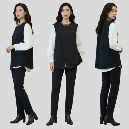 Women 2pcs Loose Long-Sleeved + Vest Top Set
