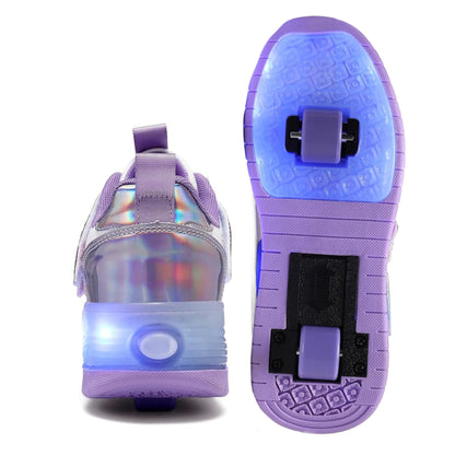 Kids Magical Light Up 2-in-1 Roller Skate Sneakers - Purple