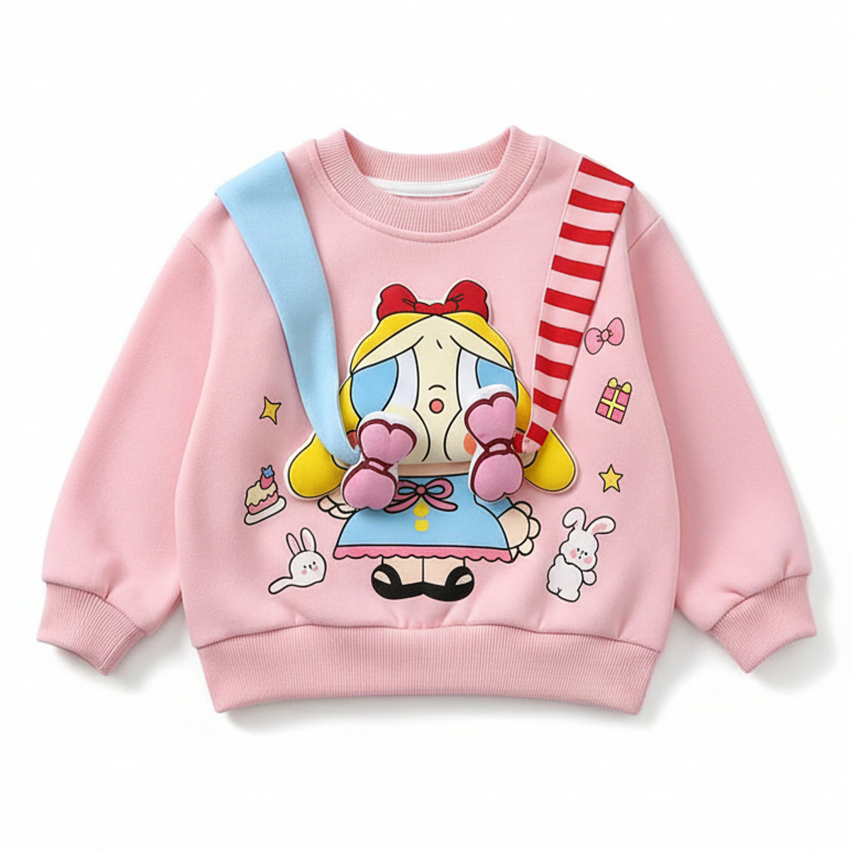 Girls 3D Cartoon Applique Pullover Sweatshirt