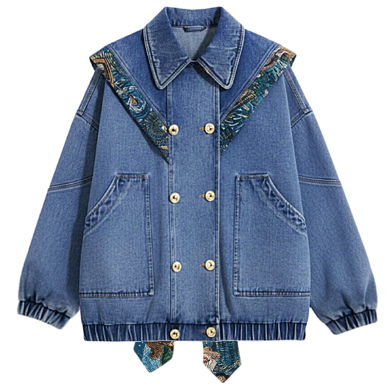 Women Starry Bow Denim Jacket