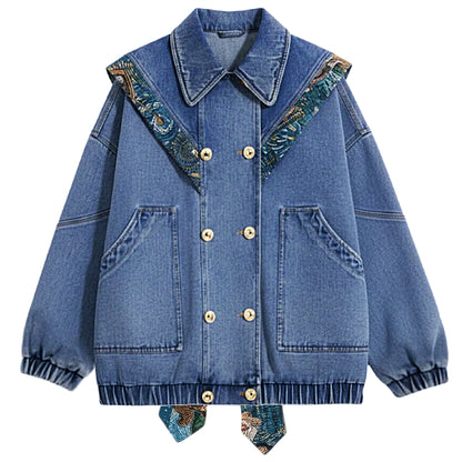Women Starry Bow Denim Jacket