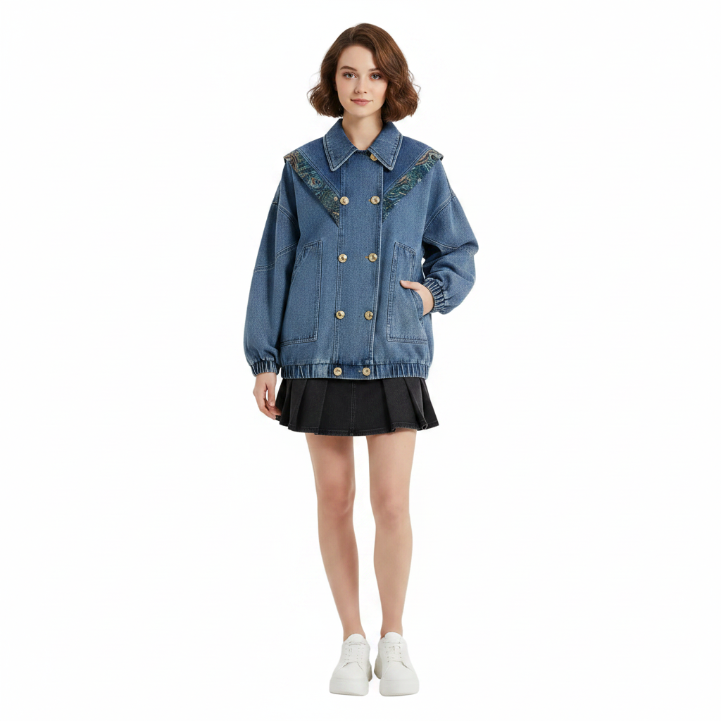 Women Starry Bow Denim Jacket