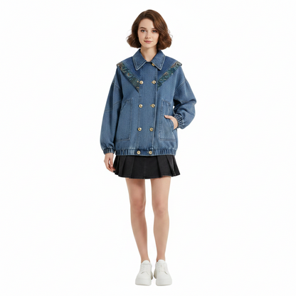 Women Starry Bow Denim Jacket