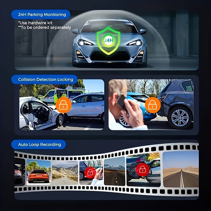 4-Channel Car Dash Camera with 1080P Front And 720P Left/Inside Right Rear DVR, Featuring Night Vision, Loop Recording, And 24-Hour Parking Monitoring for Vehicle Additions