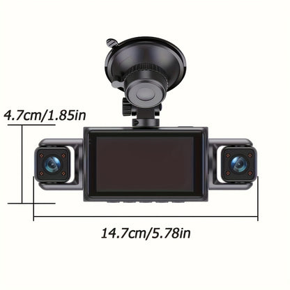 4-Channel Car Dash Camera with 1080P Front And 720P Left/Inside Right Rear DVR, Featuring Night Vision, Loop Recording, And 24-Hour Parking Monitoring for Vehicle Additions