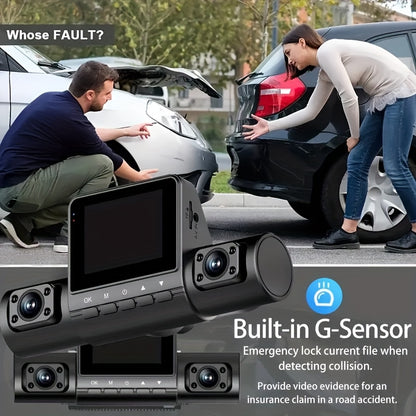 4-Channel Car Dashboard Camera With FHD 1080P Front And 720P Side And Rear, Night Vision, Loop Recording, And 24-Hour Parking Surveillance