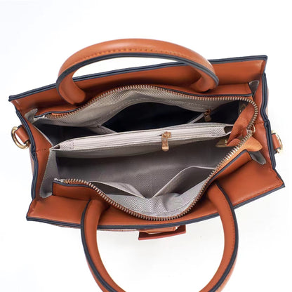 Patterned Linear Buckle Satchel Shoulder / Crossbody Bag