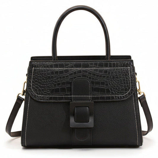 Textured Linear Buckle Satchel Crossbody / Handbag