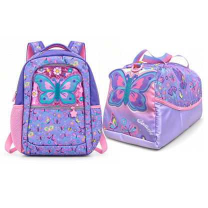 2-Piece Kids Butterfly Fantasy Large Backpack & Duffel Bag Travel Set