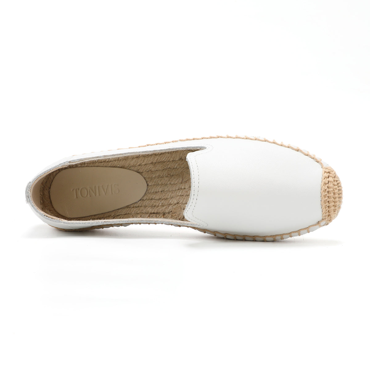 TONIVIS Women's Slip-On Cowhide Leather Espadrille Flats