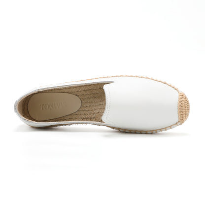 TONIVIS Women's Slip-On Cowhide Leather Espadrille Flats