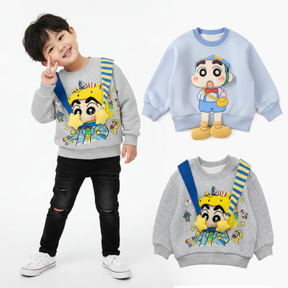 Kids Crayon Shin-Chan 3D Applique Pullover Sweatshirt