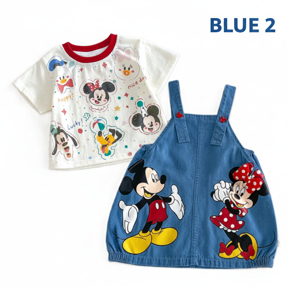 Mickey & Minnie Girl's Denim Skirt Overall Outfit Set