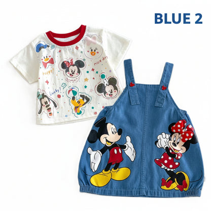 Mickey & Minnie Girl's Denim Skirt Overall Outfit Set