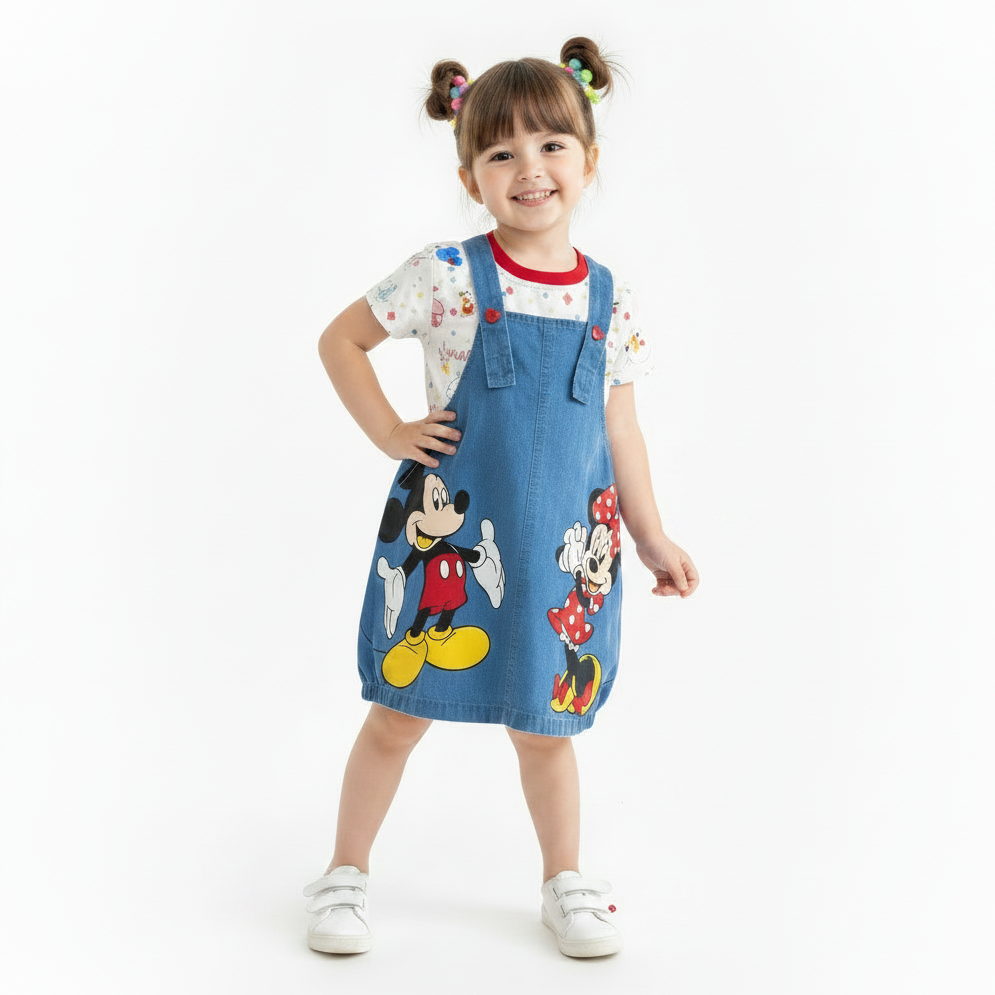 Mickey & Minnie Girl's Denim Skirt Overall Outfit Set