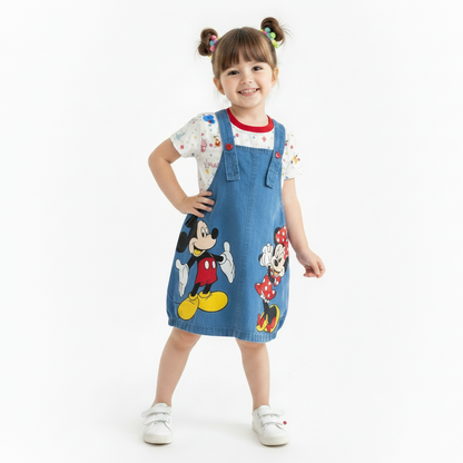 Mickey & Minnie Girl's Denim Skirt Overall Outfit Set
