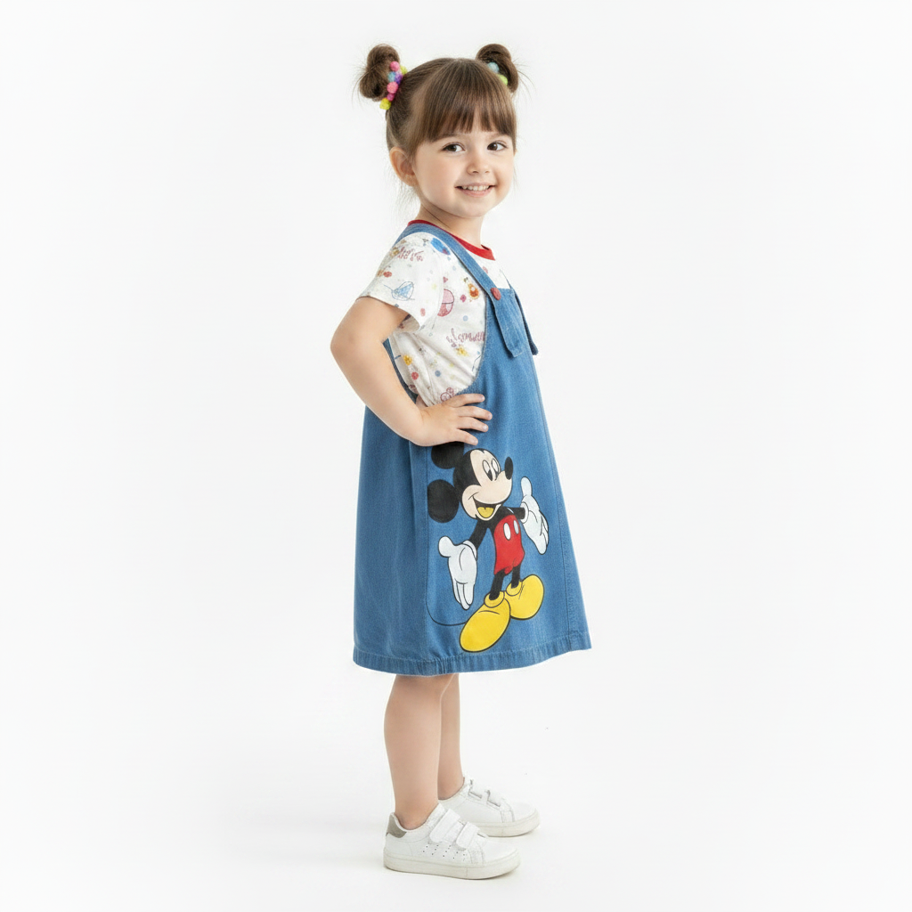 Mickey & Minnie Girl's Denim Skirt Overall Outfit Set