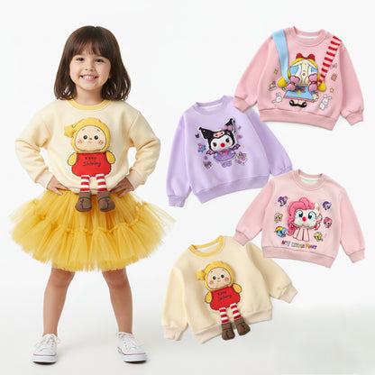 Girls 3D Cartoon Applique Pullover Sweatshirt