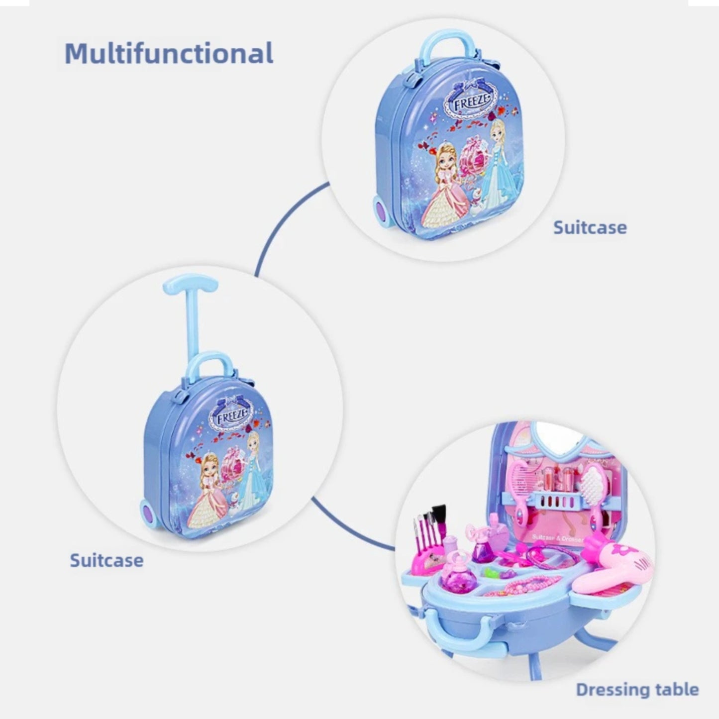3-in-1 Princess Makeup Vanity Suitcase Playset