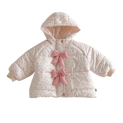 Girls' Flora Bow Hooded Classic Puffer Jacket
