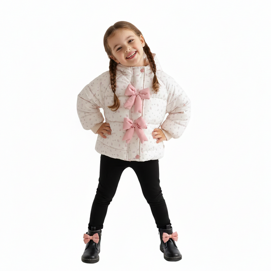 Girls' Flora Bow Hooded Classic Puffer Jacket