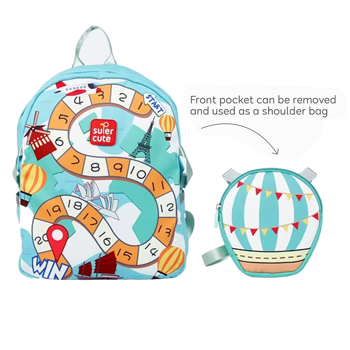 Supercute 2-in-1 Hot Air Balloon Kids Backpack with Detachable Crossbody Bag