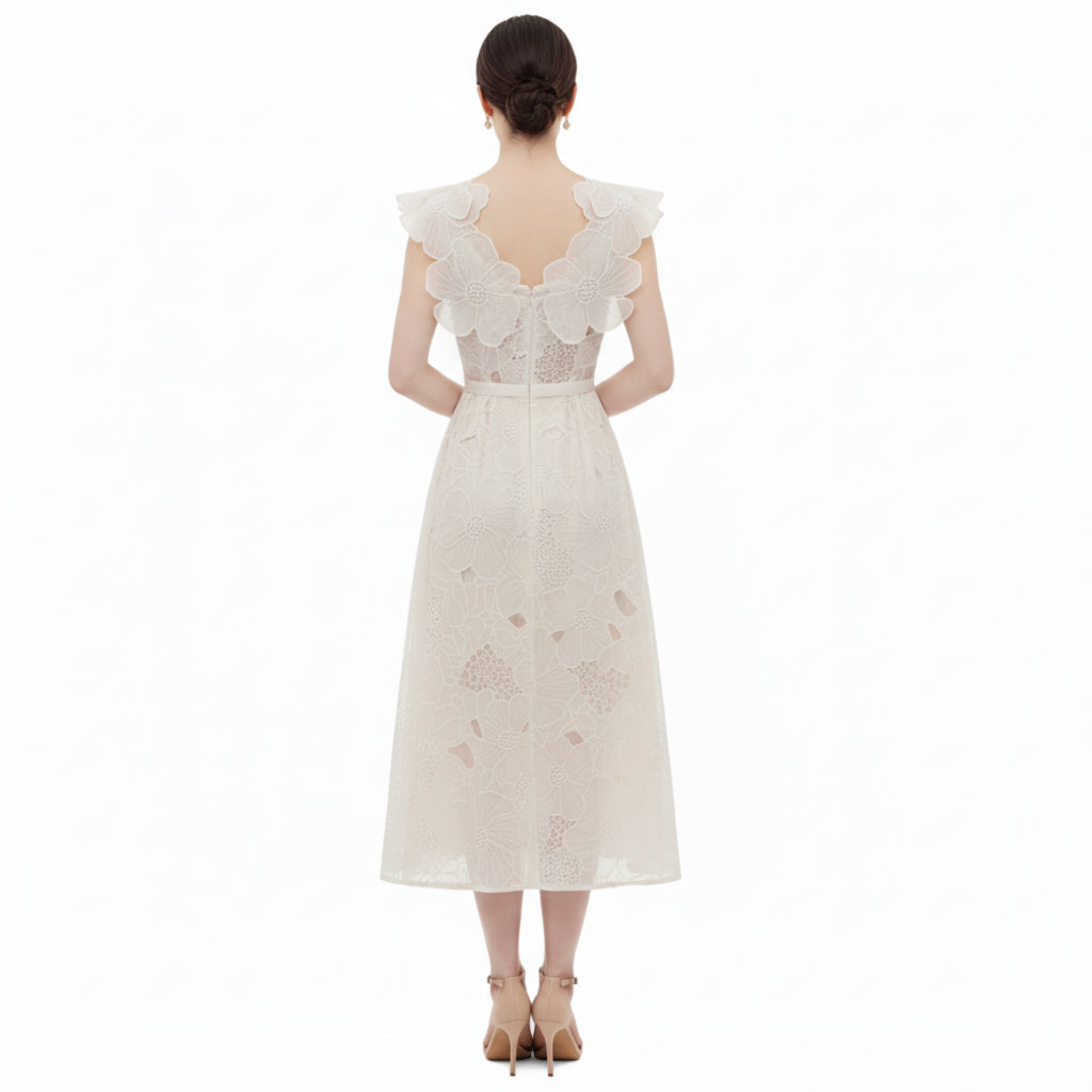First Love Embroidered Apricot Midi Dress