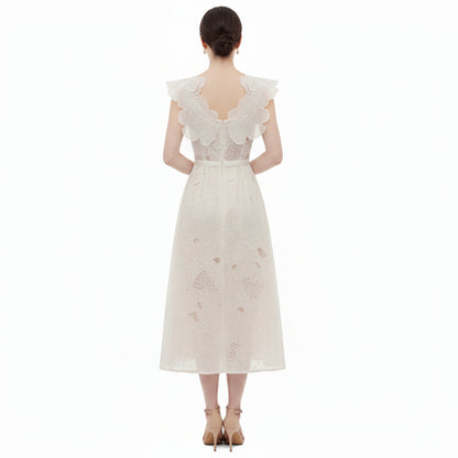 First Love Embroidered Apricot Midi Dress
