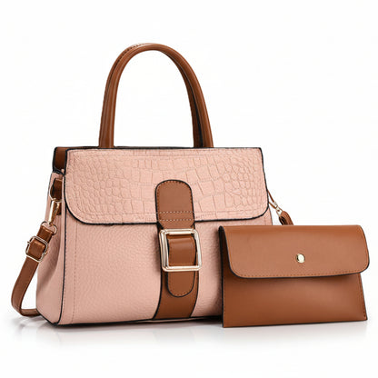 Linear Buckle Satchel Crossbody Bag / Handbag with Pouch