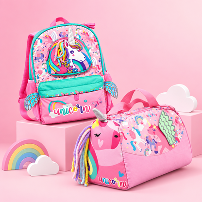 2-Piece Kids 3D Magical Unicorn Backpack & Duffel Bag Travel Set