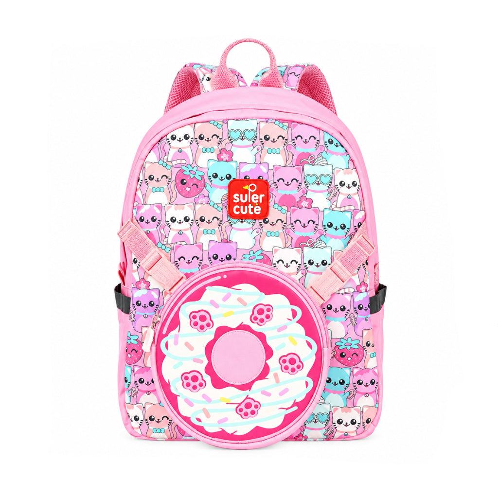 Supercute 2-in-1 Cats Love Donuts Kids Backpack with Detachable Donut Crossbody Bag