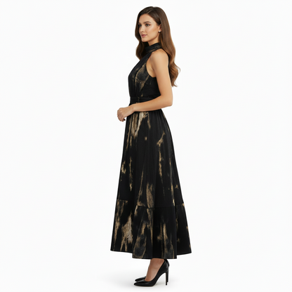 Luster Draped Halter Neck Maxi Dress.