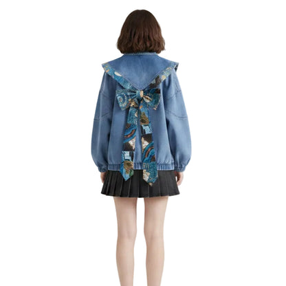 Women Starry Bow Denim Jacket
