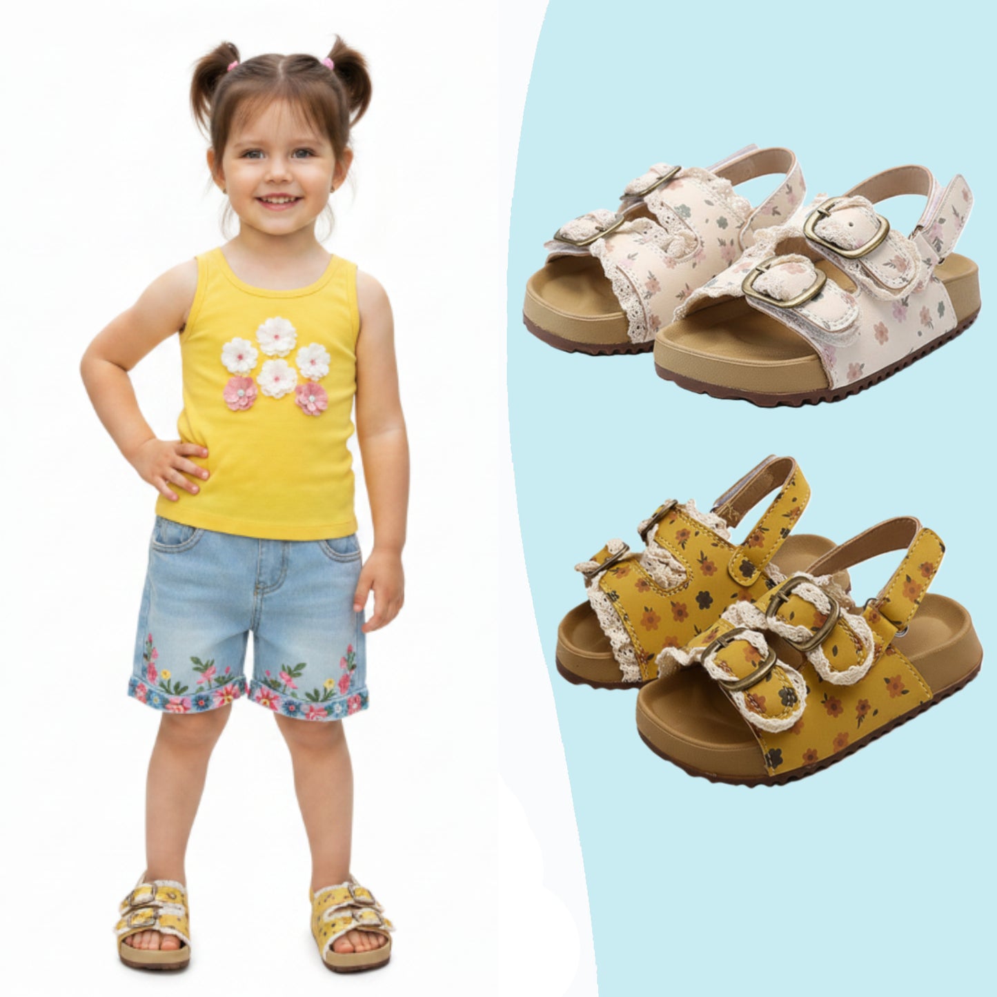 Floral Cork Sandals for Girl's