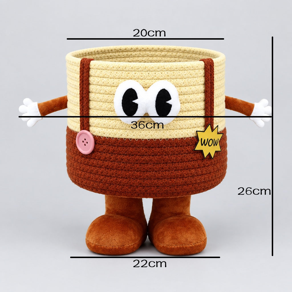 Cute 3D Monster Woven Cotton Rope Storage Basket with Feet