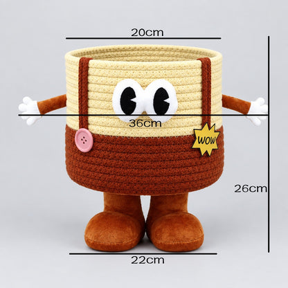 Cute 3D Monster Woven Cotton Rope Storage Basket with Feet