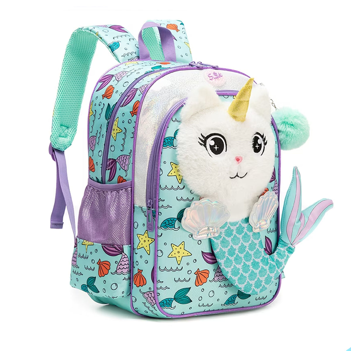 3-Piece Cute 3D Mermaid Caticorn School Bag Set - Backpack + Lunch Bag + Pencil Case