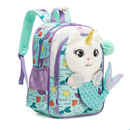 3-Piece Cute 3D Mermaid Caticorn School Bag Set - Backpack + Lunch Bag + Pencil Case