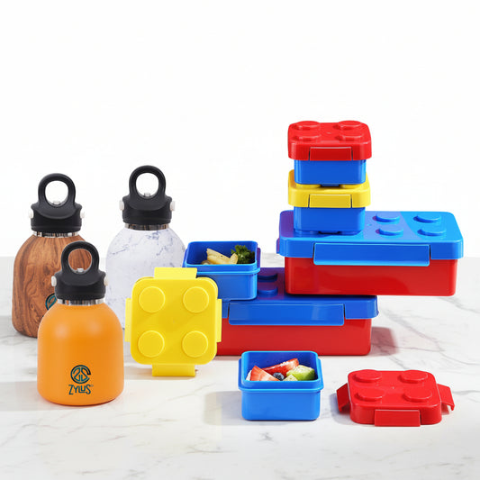 Building Block Lunch Box & 400ml Twist Free Water Bottle 4Pcs Set
