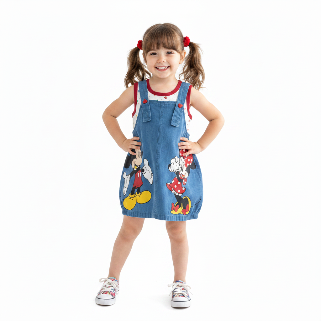 Mickey & Minnie Girl's Denim Skirt Overall Outfit Set