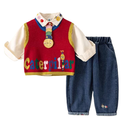 Boy's Multicolor Knit Caterpillar 3-Piece Outfit Set
