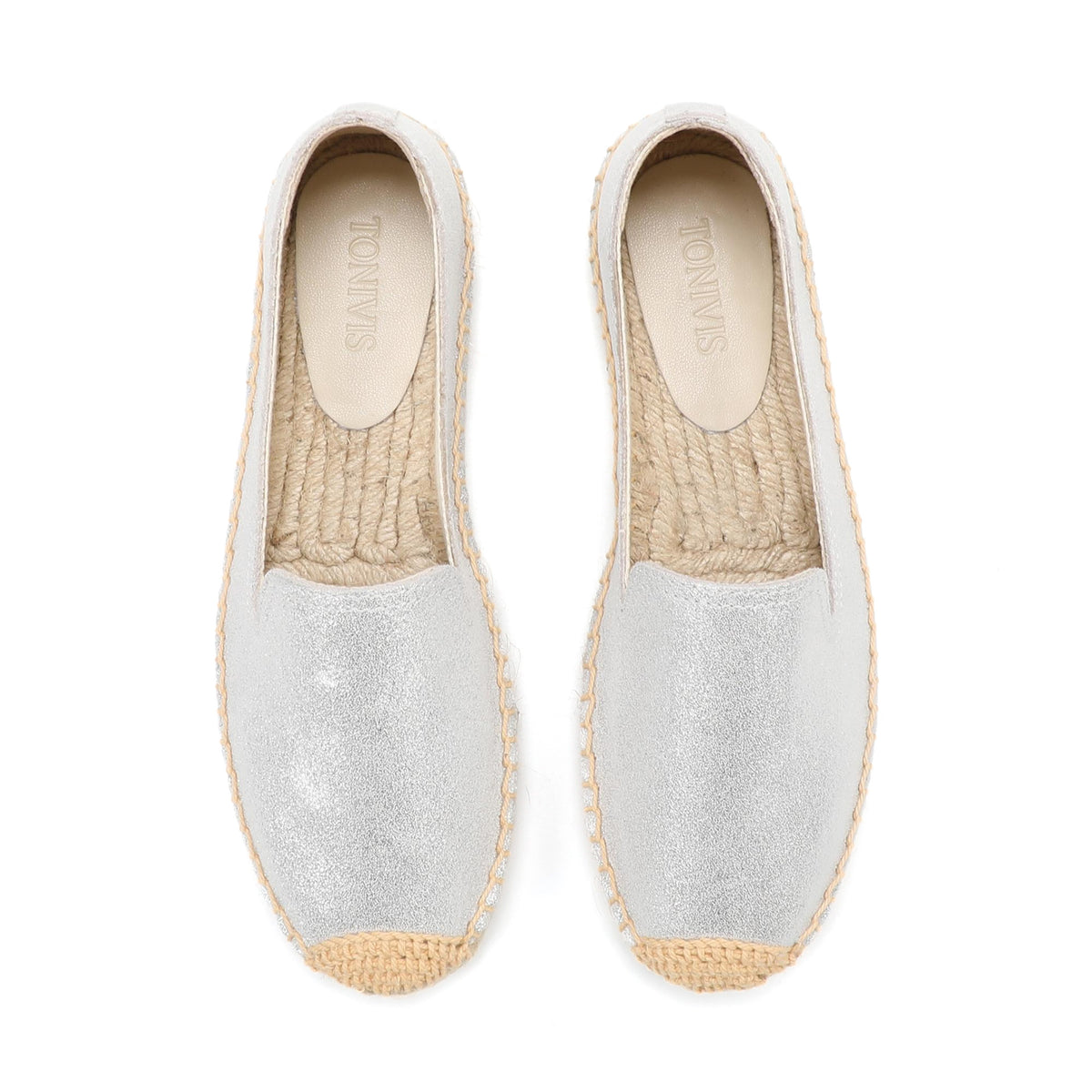 TONIVIS Women's Slip-On Cowhide Leather Espadrille Flats