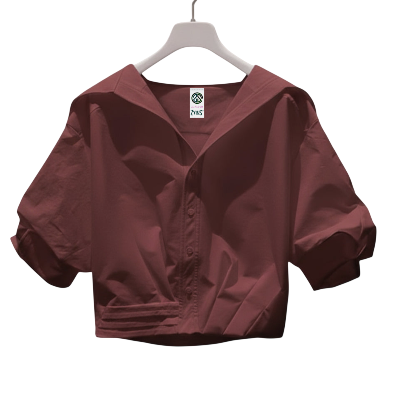 Women Lapel Short-Sleeved Cropped Shirt