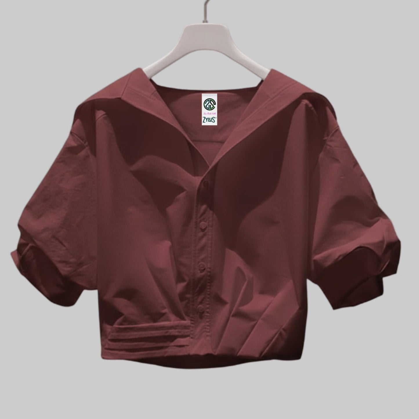 Women Lapel Short-Sleeved Cropped Shirt