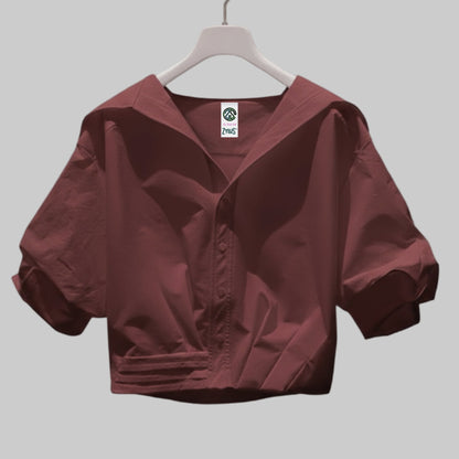 Women Lapel Short-Sleeved Cropped Shirt