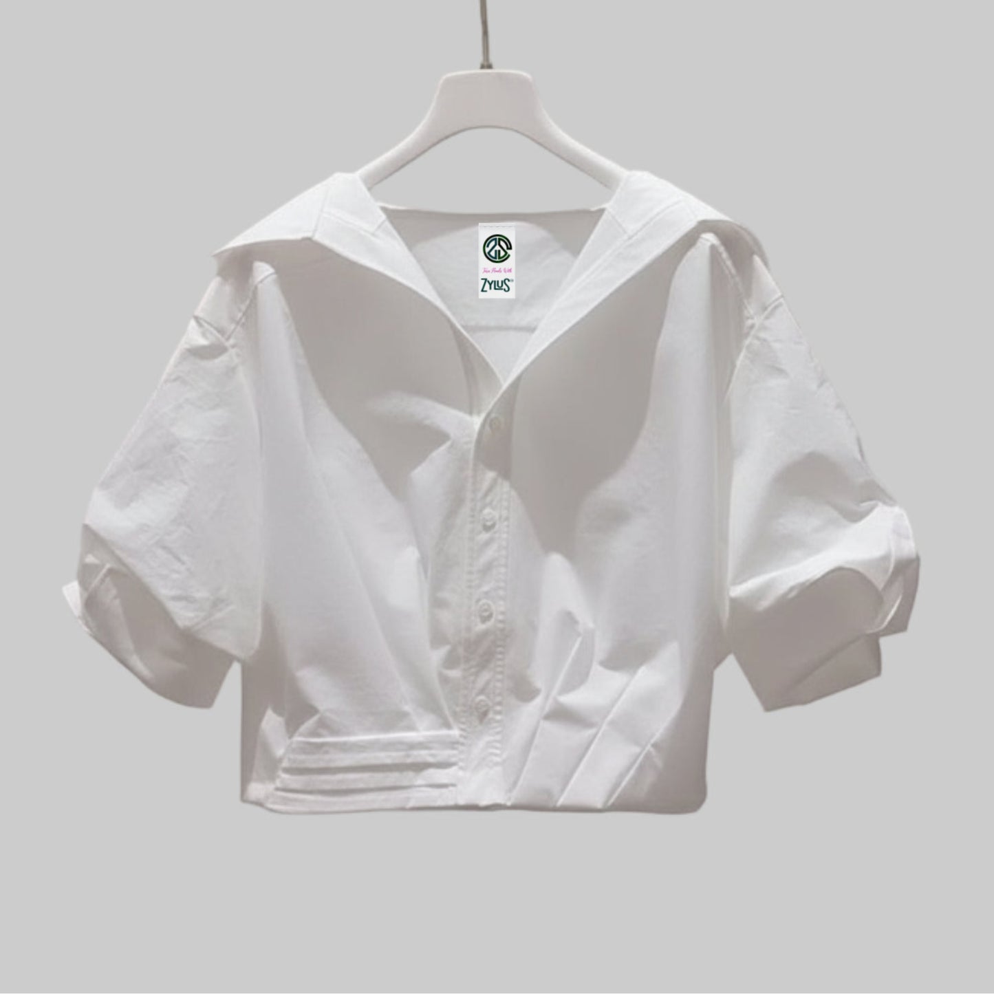 Women Lapel Short-Sleeved Cropped Shirt