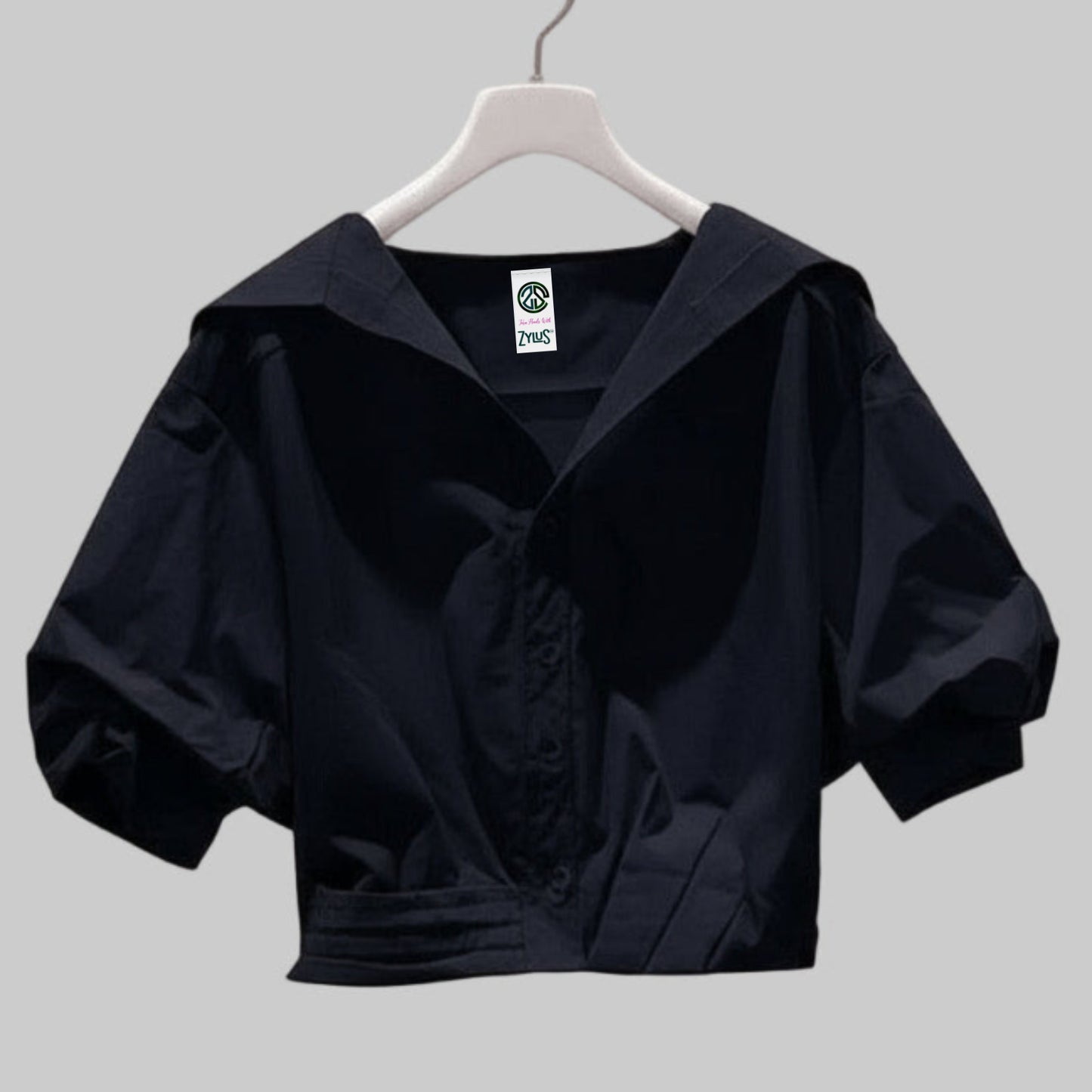 Women Lapel Short-Sleeved Cropped Shirt