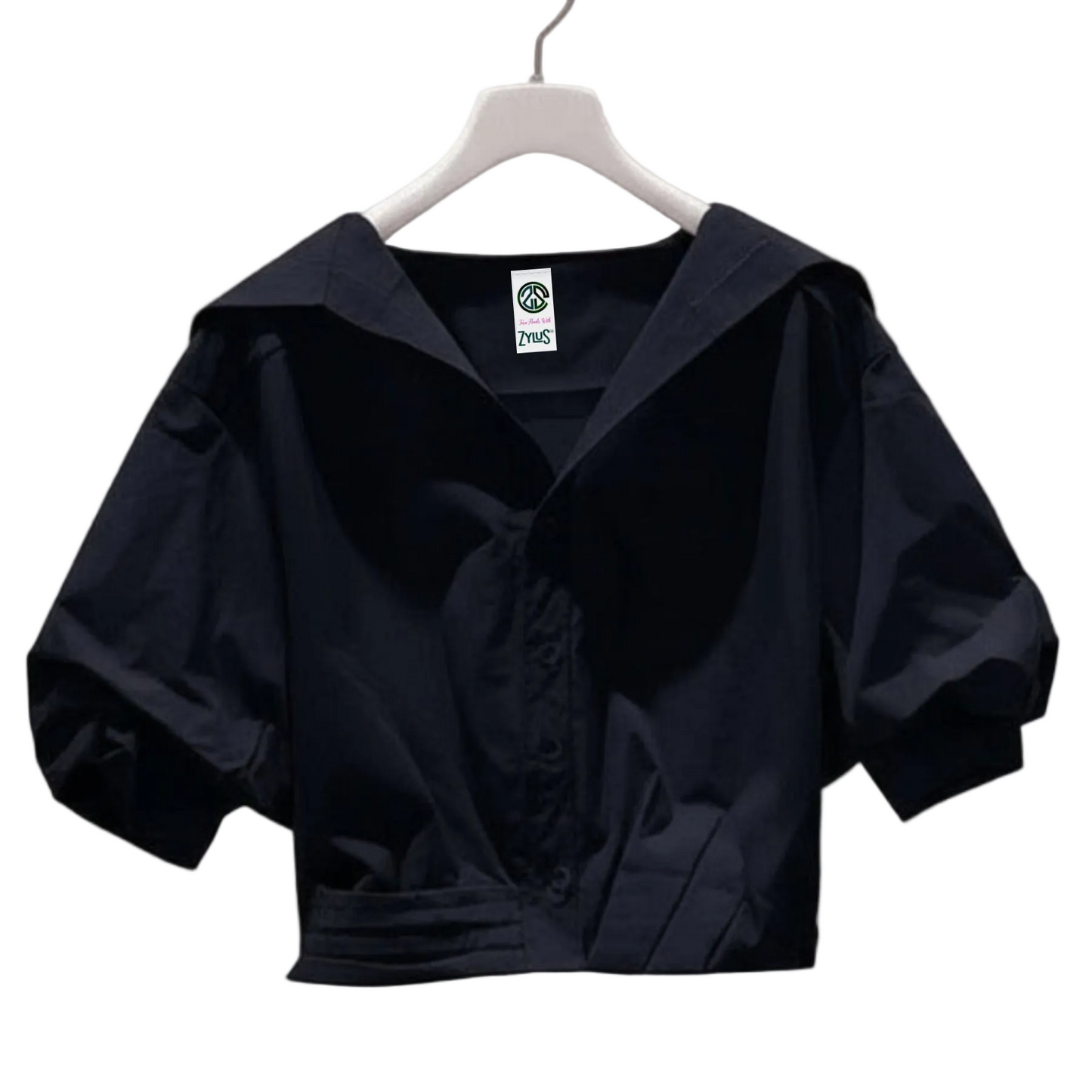 Women Lapel Short-Sleeved Cropped Shirt