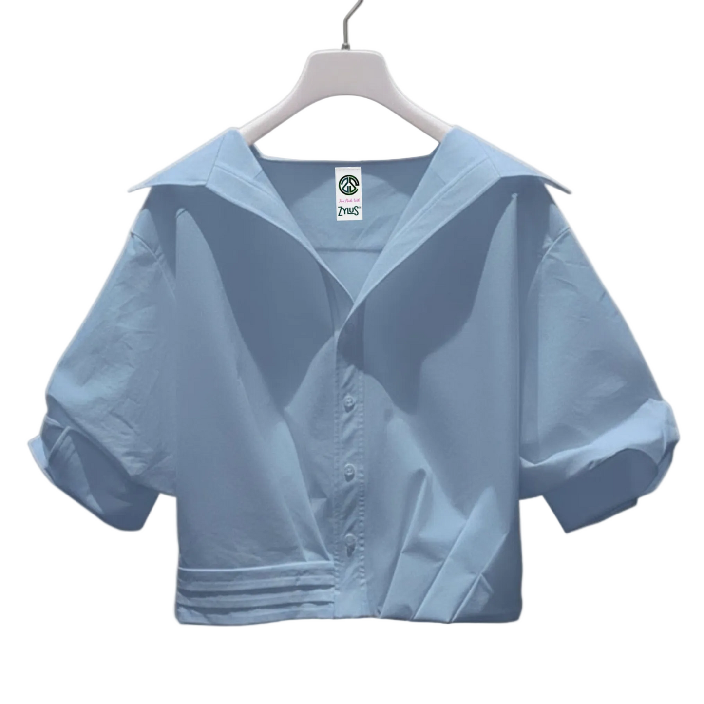 Women Lapel Short-Sleeved Cropped Shirt