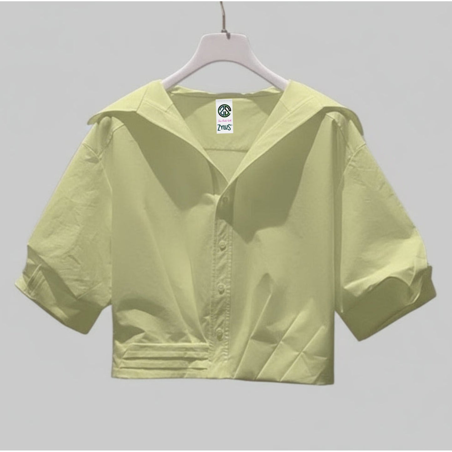 Women Lapel Short-Sleeved Cropped Shirt